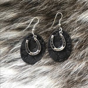 Horseshoe Earrings with Burnished Silver & Leather